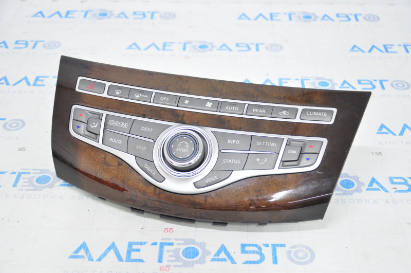 Display and climate control control Infiniti JX35 QX60 13-15 prerest, wood trim red, broken fastener