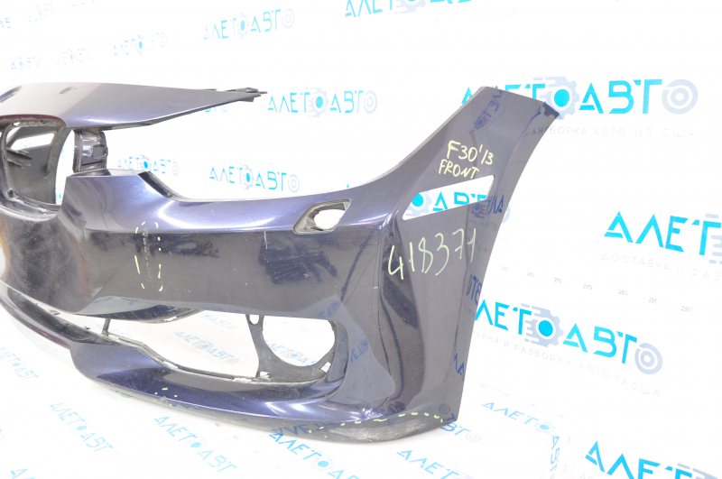 Bare front bumper BMW 3 F30 12-15 without parking sensors, under washers, blue, worn