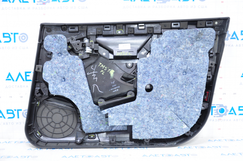 Door trim card front left Tesla Model S 12-15 pre-restyling, black leather, with beige insert, with backlight, swollen leather, bumps, scratches on chrome