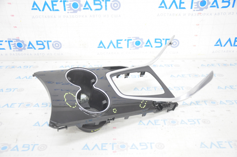 Center console trim with cup holder Ford Edge 15-18 black gloss, type 2, scratches
