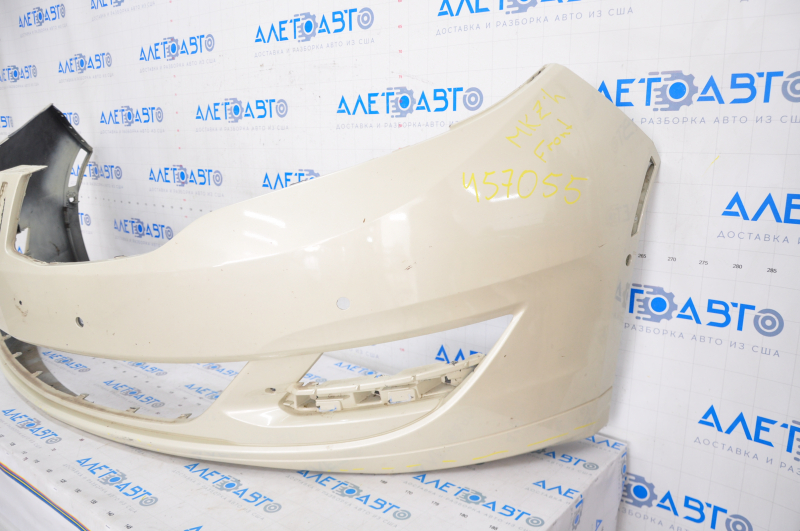 Bare front bumper Lincoln MKZ 13-16 for parking sensors, beige, broken parking sensor fastener, pressed, scratches