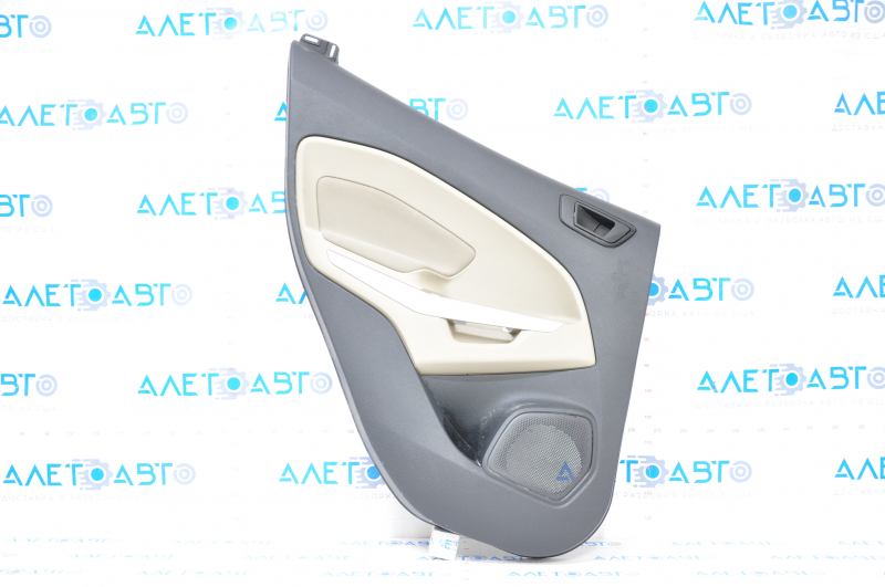Door trim card rear left Ford Ecosport 18-22 black with beige insert, armrest fabric beige, gray overlay