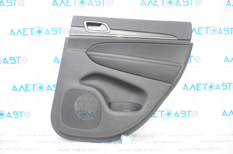 Door trim card rear right Jeep Grand Cherokee WK2 17- black, with black insert leather, armrest leather, molding with chrome, under matt black wood, worn