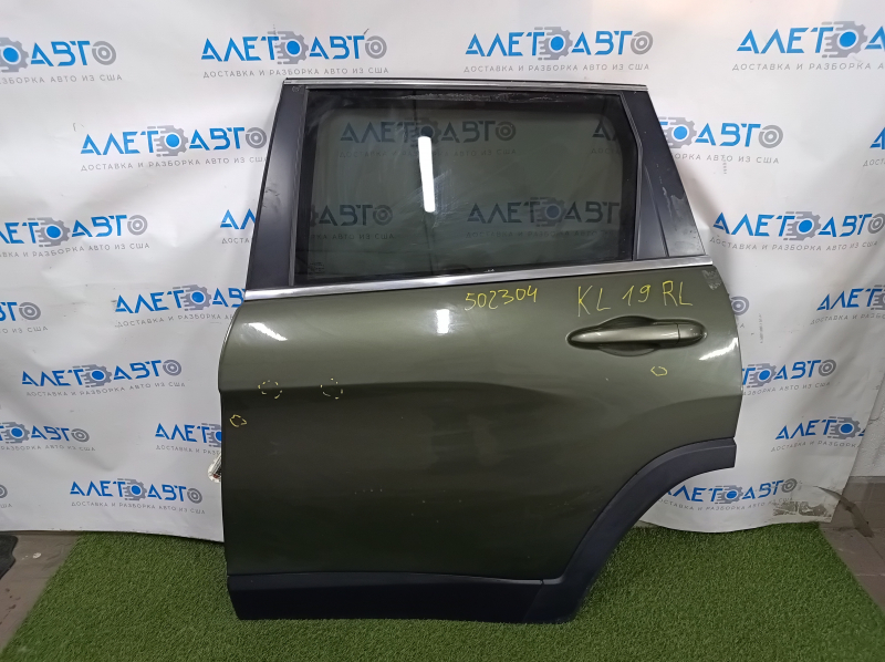 Door assembly rear left Jeep Cherokee KL 14- green PFP, with door trim, with speaker, with hinges, with control, bumpers