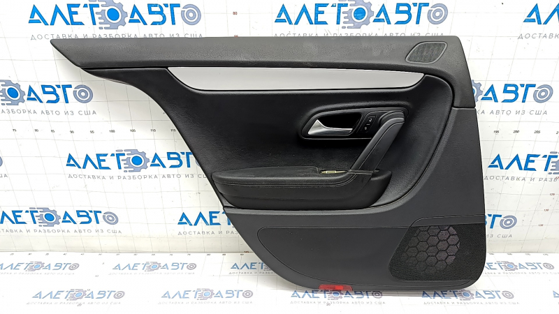 Door trim card rear left VW CC 08-17 black with black insert leather, armrest leather, gray molding, scratch