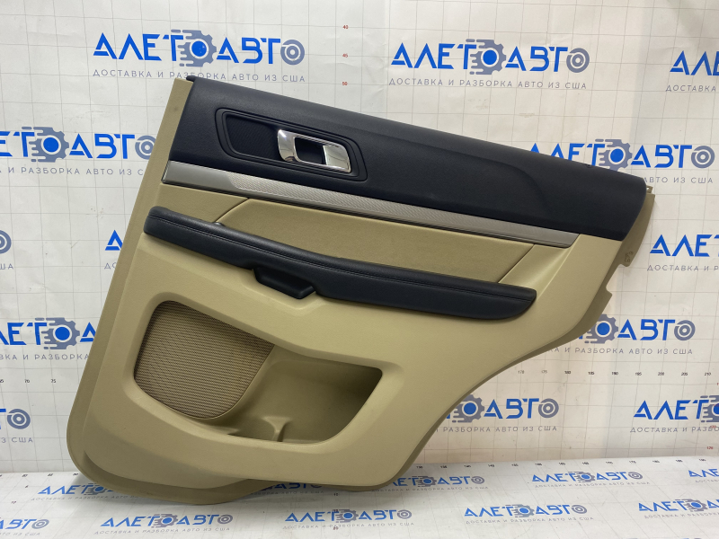 Door trim card rear right Ford Explorer 16-19 rest, beige, cloth insert, leather armrest, needs cleaning, scratches, plastic turned white