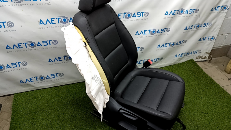 Passenger seat VW Tiguan 09-17 without airbag, black leather, mechanical + electric, shot, for dry cleaning, driftwood, torn wires