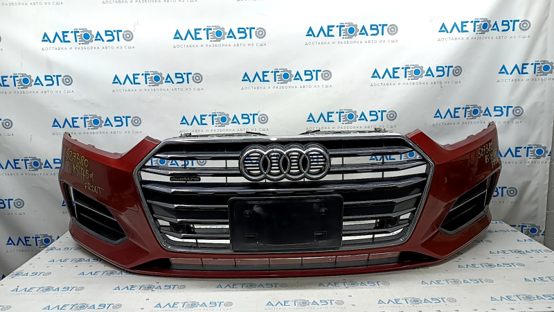 Front bumper assembly Audi A5 F5 17-19 for parking sensors premium, prestige, with radiator grille, red, scratches, sand on chrome, broken fastener