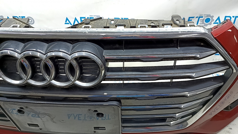 Front bumper assembly Audi A5 F5 17-19 for parking sensors premium, prestige, with radiator grille, red, scratches, sand on chrome, broken fastener