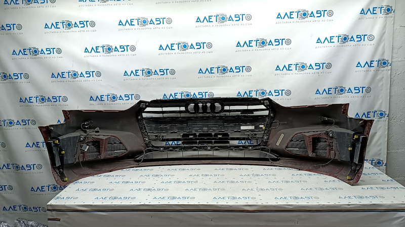 Front bumper assembly Audi A5 F5 17-19 for parking sensors premium, prestige, with radiator grille, red, scratches, sand on chrome, broken fastener
