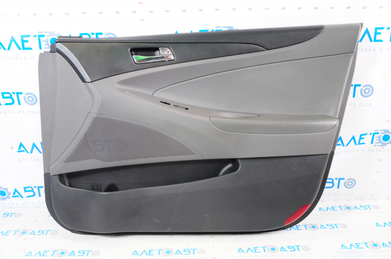 Door trim card front right Hyundai Sonata 11-15 dark gray, with gray insert leather, armrest leather, black molding structure, scratches