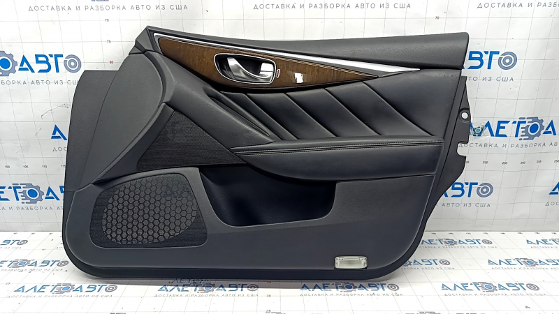 Door trim card front right Infiniti Q50 14- black, wood trim, leather insert black, scratches