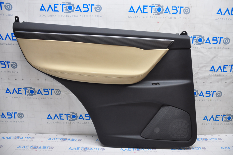 Door trim card rear left Tesla Model X 16-21 beige+black, carbon molding, scratches on molding