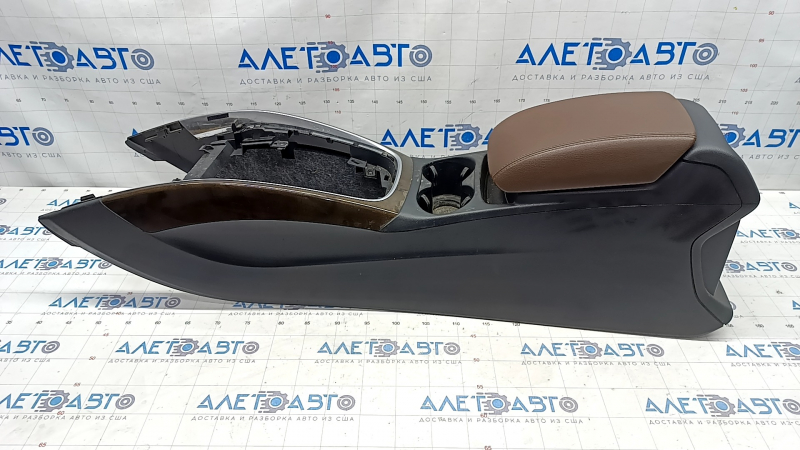 Central console armrest and cup holders Audi Q5 8R 09-17 black, wood insert, scratches