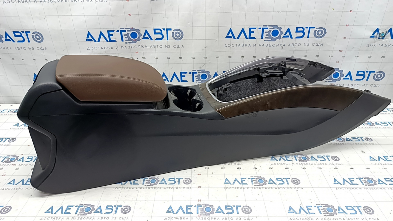 Central console armrest and cup holders Audi Q5 8R 09-17 black, wood insert, scratches