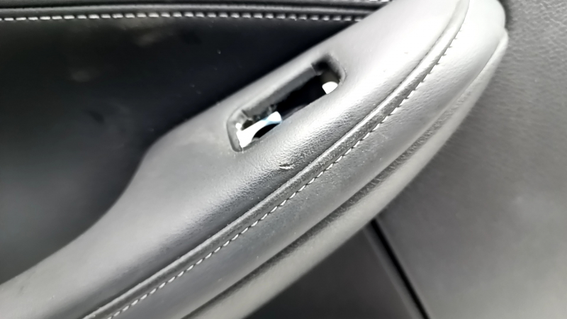 Door trim card rear left Infiniti QX30 17- black with black insert leather, armrest leather, scratches, bumps