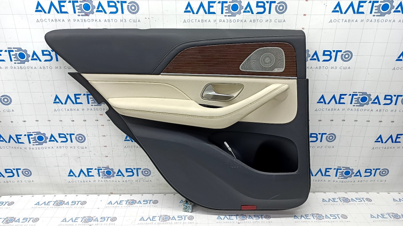 Door trim card rear left Mercedes W167 GLE 350 450 20-23 beige leather, glossy brown insert, Burmester, without curtain, scratches, dry-cleanable