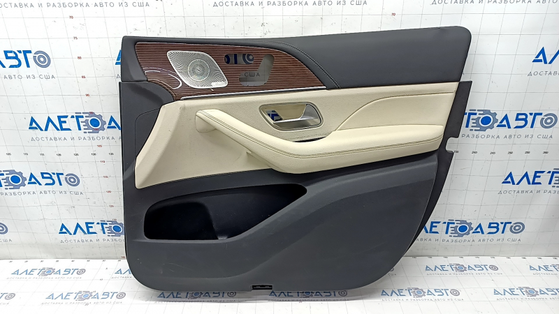 Door trim card front right Mercedes W167 GLE 350 450 20-23 beige leather, insert glossy brown, Burmester, scratches, for dry cleaning
