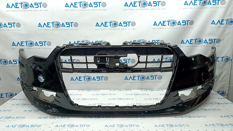 Bare front bumper Audi A6 C7 12-15 pre-rest, for parking sensors, black, painted, pressed, scratches, crack in mount