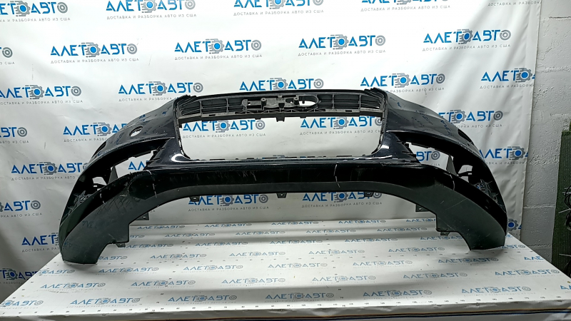 Bare front bumper Audi A6 C7 12-15 pre-rest, for parking sensors, black, painted, pressed, scratches, crack in mount