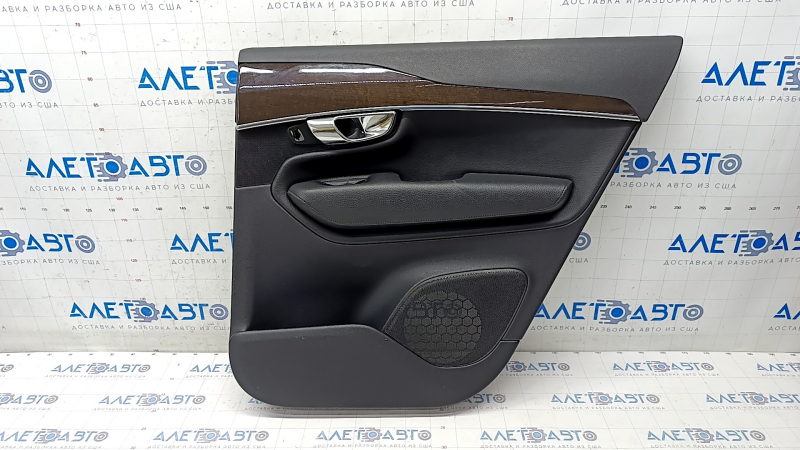 Door trim card rear right Volvo XC90 16-22 leather black, wood insert, without curtain, scratches, tears