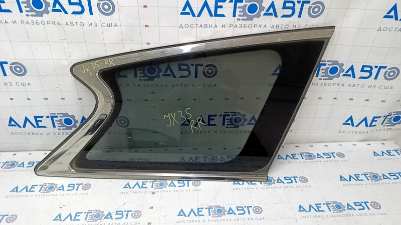 Window blind glass rear right Infiniti JX35 QX60 13- scratches on chrome, tear of seal