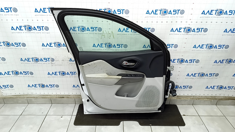 Door assembly front left Jeep Cherokee KL 14- keyless, white PW7, with door trim, with speaker, with hinges, with control