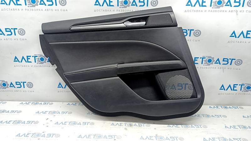 Door trim card rear left Ford Fusion mk5 17-20 black with black insert leather, armrest leather, molding gray, scratches