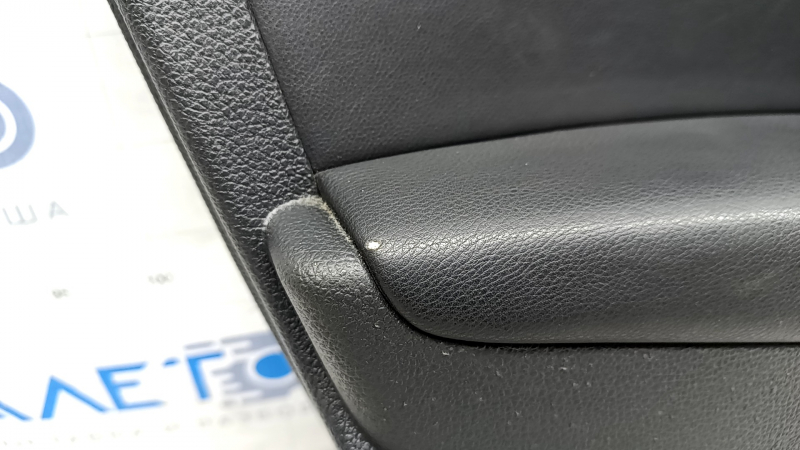 Door trim card front left VW Passat b8 16-19 USA black leather with dark gray wood trim, scuffs, crack in fastening