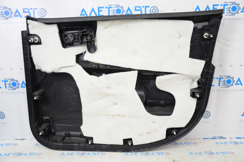 Door trim card front left Dodge Journey 11- black with black insert leather, armrest leather, gray stitching, dented armrest, scratches, needs cleaning