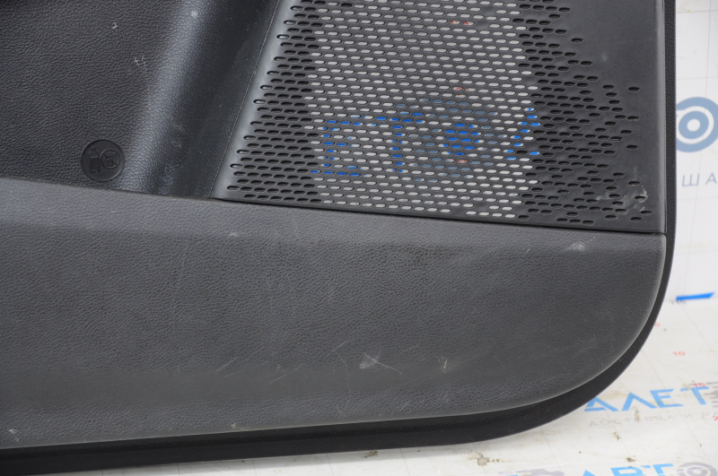 Door trim card front left Dodge Journey 11- black with black insert leather, armrest leather, gray stitching, dented armrest, scratches, needs cleaning