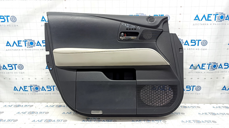 Door trim card front left Lexus RX350 RX450h 10-15 black with black insert leather, armrest gray leather type 2, for seat memory, scratches