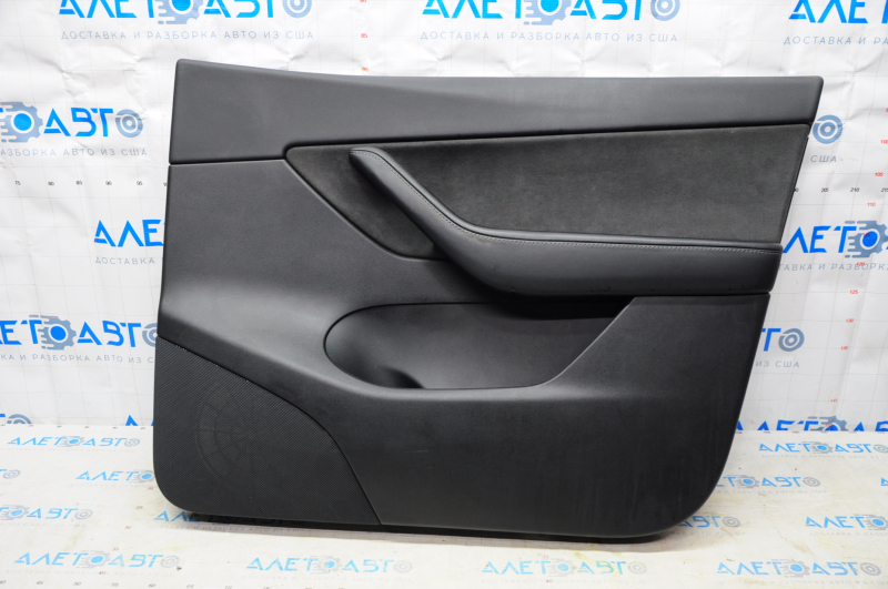 Door trim card front right Tesla Model Y 20 - black leather, with backlight, glossy trim, with suede insert with window lift control with door opening button scratches
