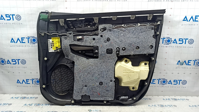 Door trim card front left Toyota Highlander 14-16 under JBL, leather, black, wood insert, dented leather