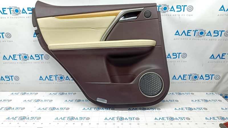 Door trim card rear left Lexus RX350 RX450h 16-17 leather brown + beige, insert for light wood, scratches