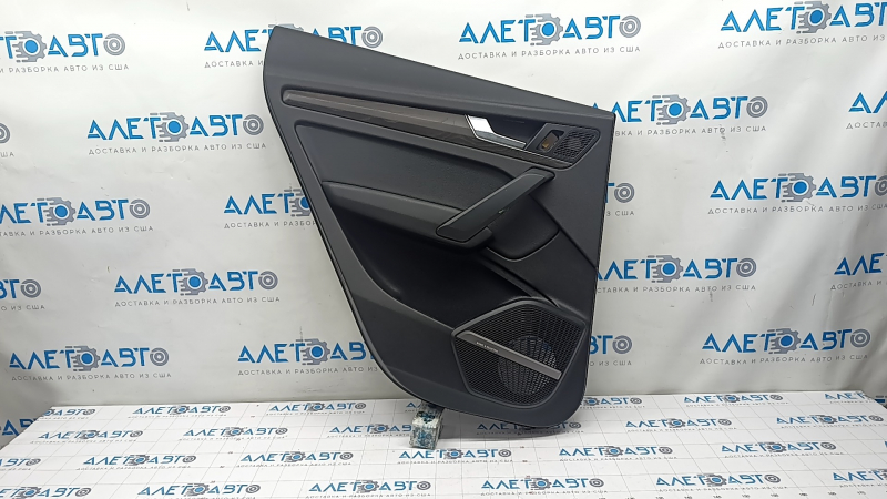 Door trim card rear left Audi Q5 80A 18-20 black, with insert under dark textured wood, black armrest, Bang & Olufsen, scratches