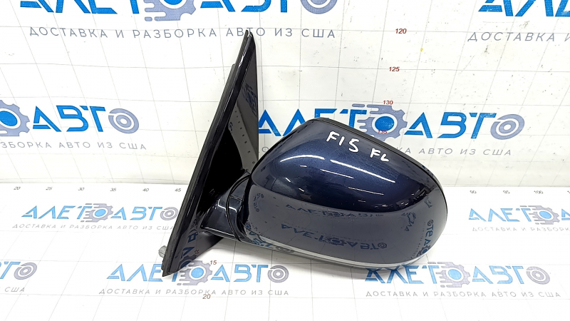 Side mirror left BMW X5 F15 14-18 mount glossy, 5 pins, turn signal, heated, auto-dimming, blue