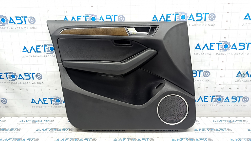 Door trim card front left Audi Q5 8R 09-17 black, insert black, armrest rubber, molding under wood gloss, Bang and Olufsen, broken crepe, scratches