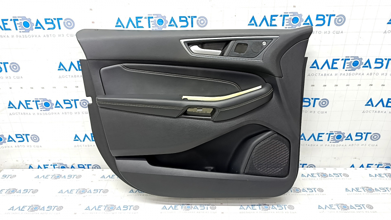 Door trim card front left Ford Edge 19-23 black Titanium, insert and armrest black leather, white stitching, for Bang & Olufsen music, for seat memory, scratches, broken fastening of the cap