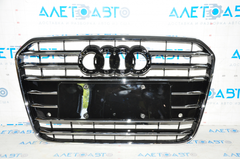 Radiator grille assembly Audi A6 C7 12-15 pre-restored for parking sensors, black gloss