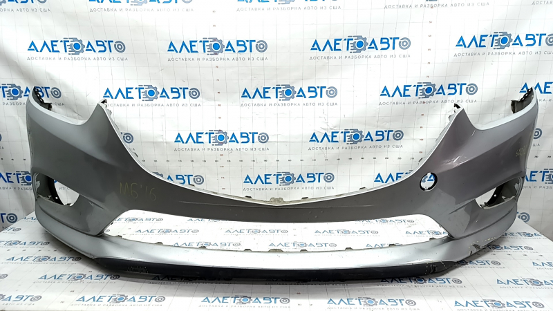 Front bare bumper Mazda 6 13-17 without washers and parking sensors, silver, torn, scratches, broken mount