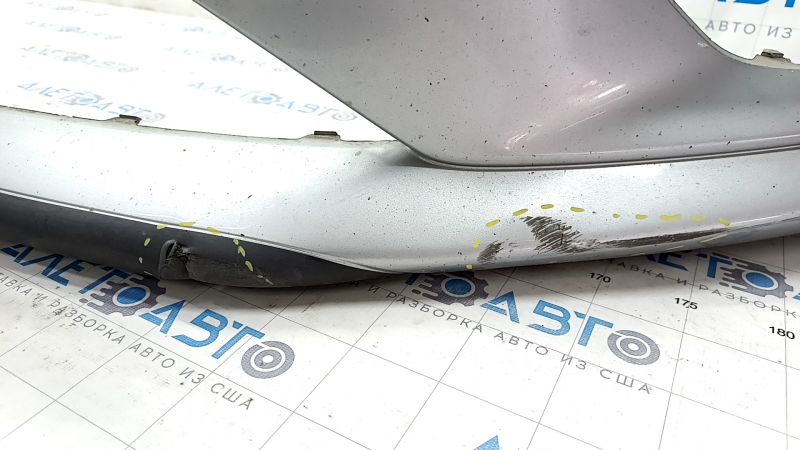 Front bare bumper Mazda 6 13-17 without washers and parking sensors, silver, torn, scratches, broken mount