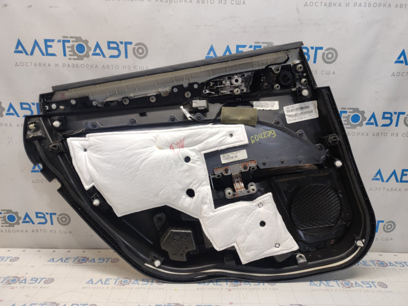 Door trim card rear right Ford Fusion mk5 13-16 black with black insert leather, armrest leather, molding under wood gloss, scratches, bumps