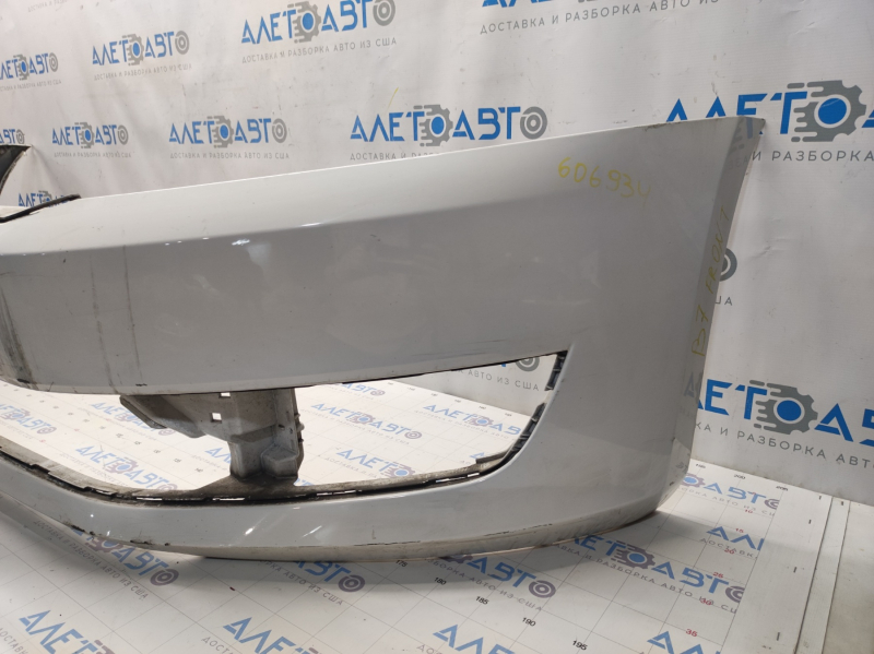 Bare front bumper VW Passat b7 12-15 USA, white LB9A, scratches, non-factory holes