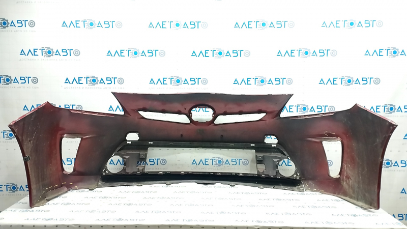 Front bumper bare Toyota Prius 30 13-15 rest, red, dented, cracks, rubbed, tears, missing fragment, non-factory holes