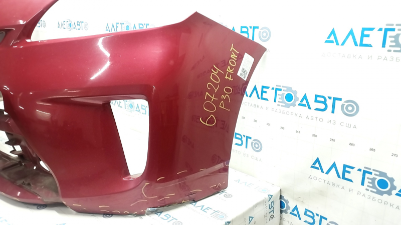 Front bumper bare Toyota Prius 30 13-15 rest, red, dented, cracks, rubbed, tears, missing fragment, non-factory holes