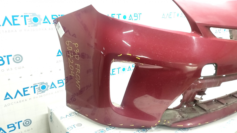 Front bumper bare Toyota Prius 30 13-15 rest, red, dented, cracks, rubbed, tears, missing fragment, non-factory holes