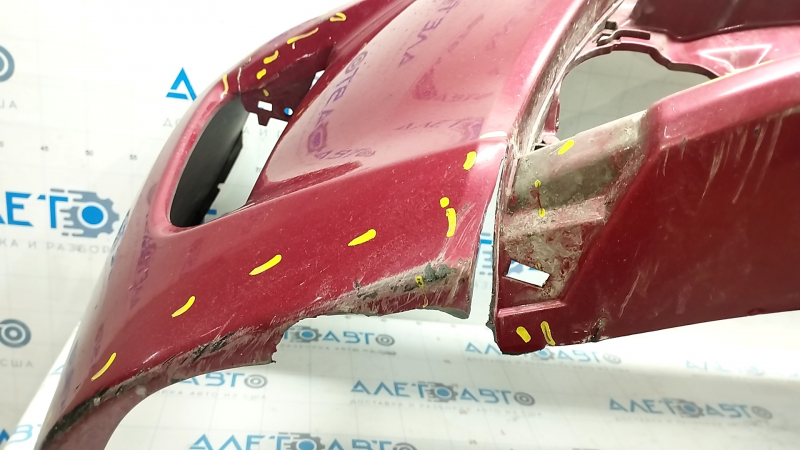 Front bumper bare Toyota Prius 30 13-15 rest, red, dented, cracks, rubbed, tears, missing fragment, non-factory holes