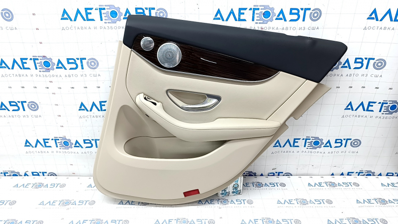 Door trim card rear right Mercedes GLC 16-22 beige leather, without curtain, wood insert, Burmester