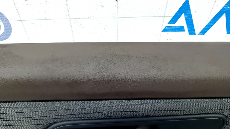 Door trim card front left Nissan Rogue 23 S US built black with gray insert cloth, armrest leather, brown top, dry cleanable